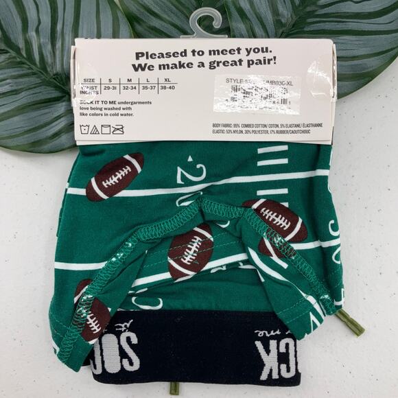Sock It To Me Green White Brown Football Sports Cotten Blend Novelty Boxer Brief - Picture 3 of 7